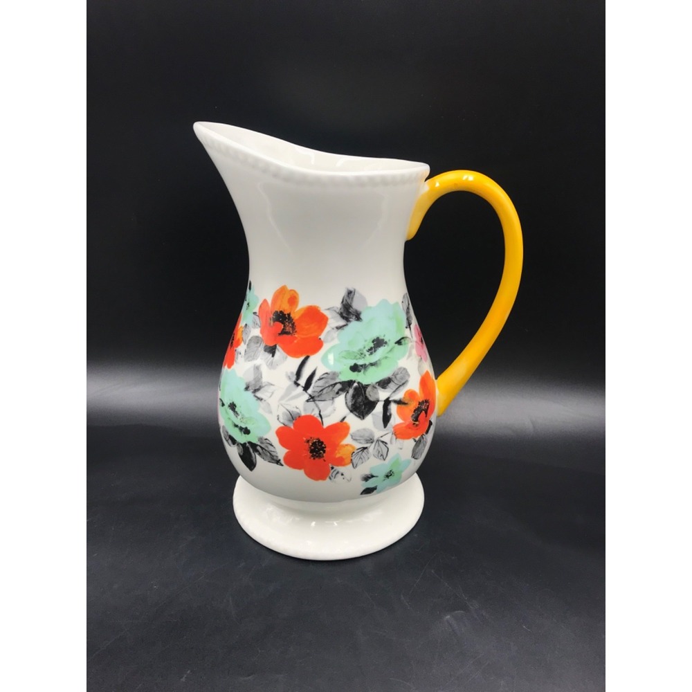 The Pioneer Woman Flea Market Decorated Pitcher 2 Quart Floral Yellow Handle